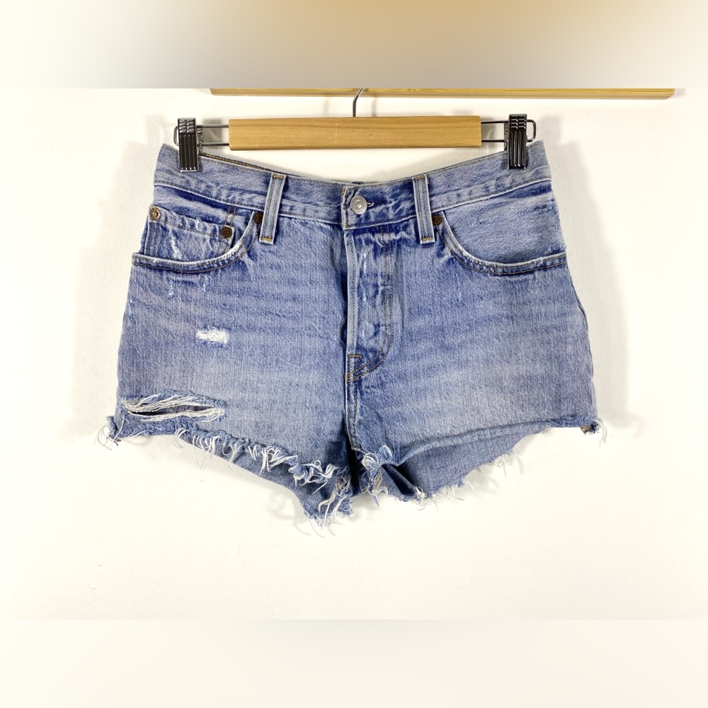 Vintage Levis 501 Cut Off Shorts Button Front Size 27 Altered Frayed, Holes